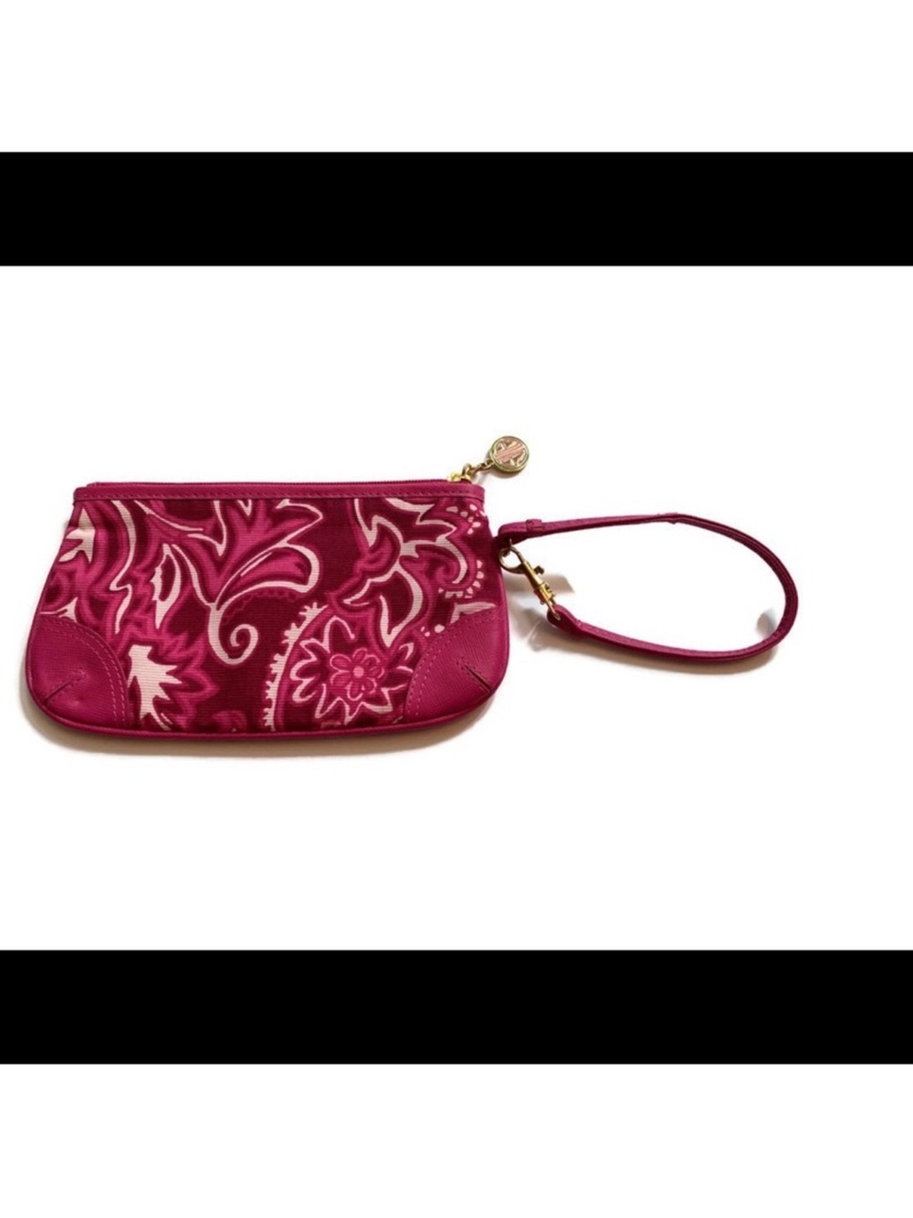 LILLY PULITZER BAG WRISTLET PINK WHITE BARBIECORE FABRIC STRAP ZIP TOP CLUTCH